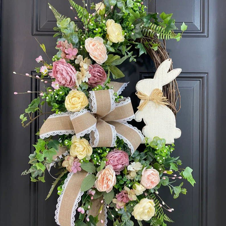 Easter Bunny Wreath Foam Egg Artificial Plant Ring Decoration