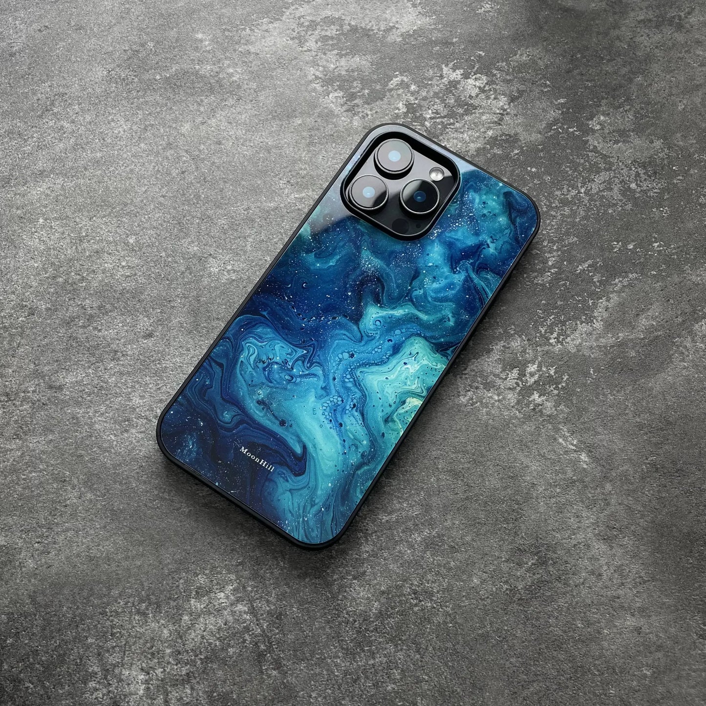Blue wave abstract design non-slip full-coverage tempered glass premium phone case