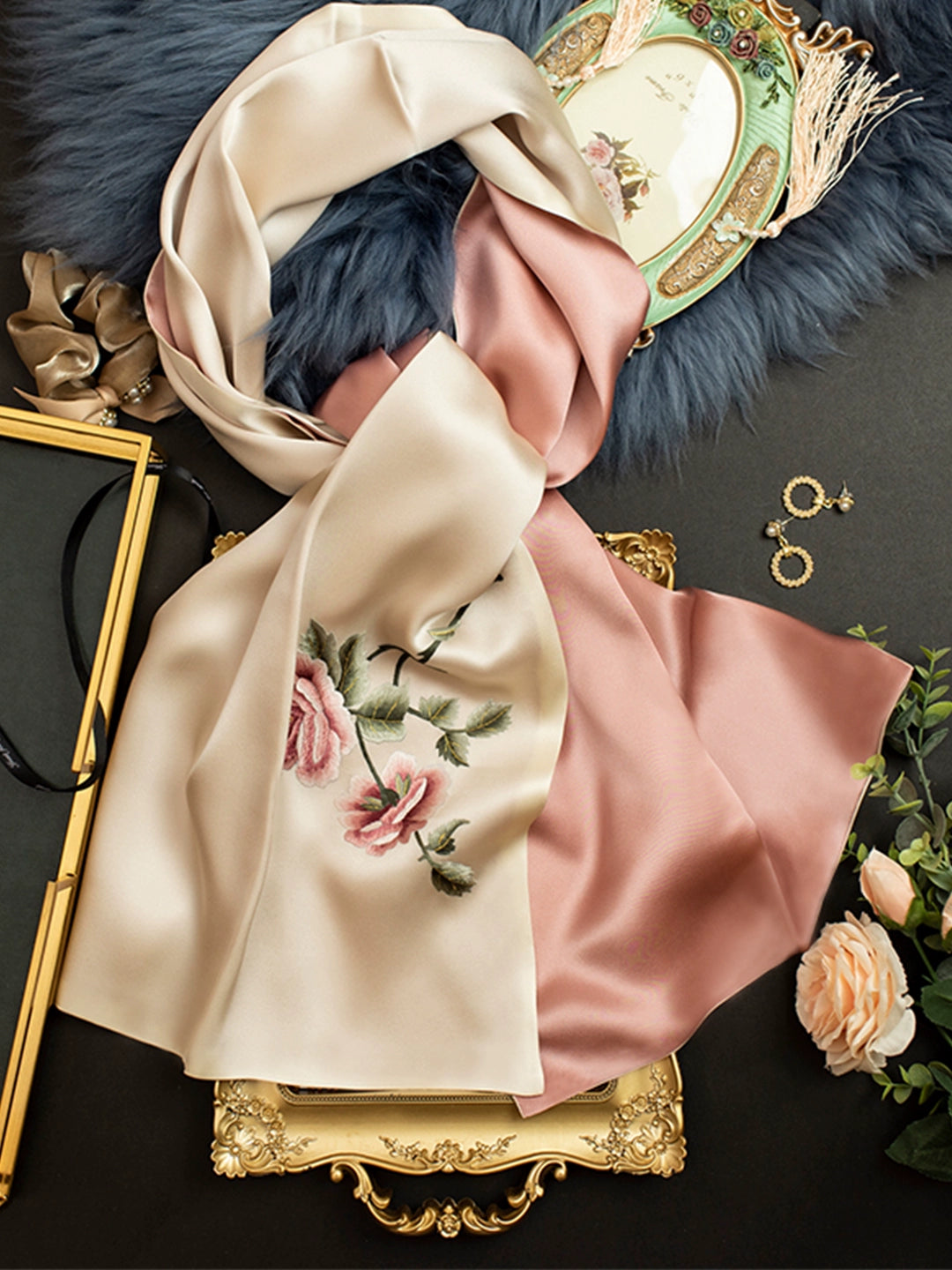 Purely handmade Suzhou embroidery peony silk scarf