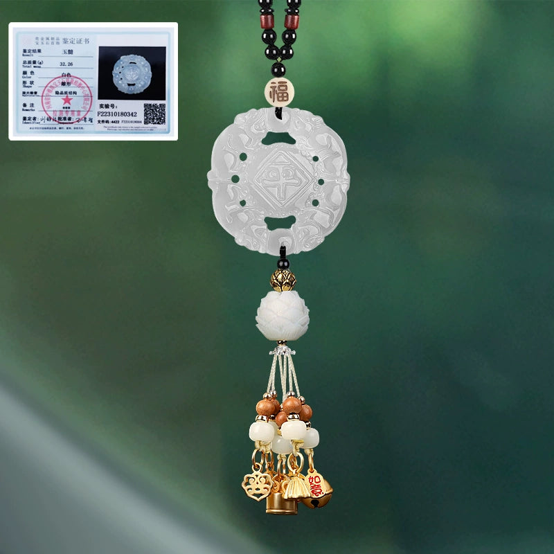 White Chalcedony Pi Xiu Pendant Car Accessory