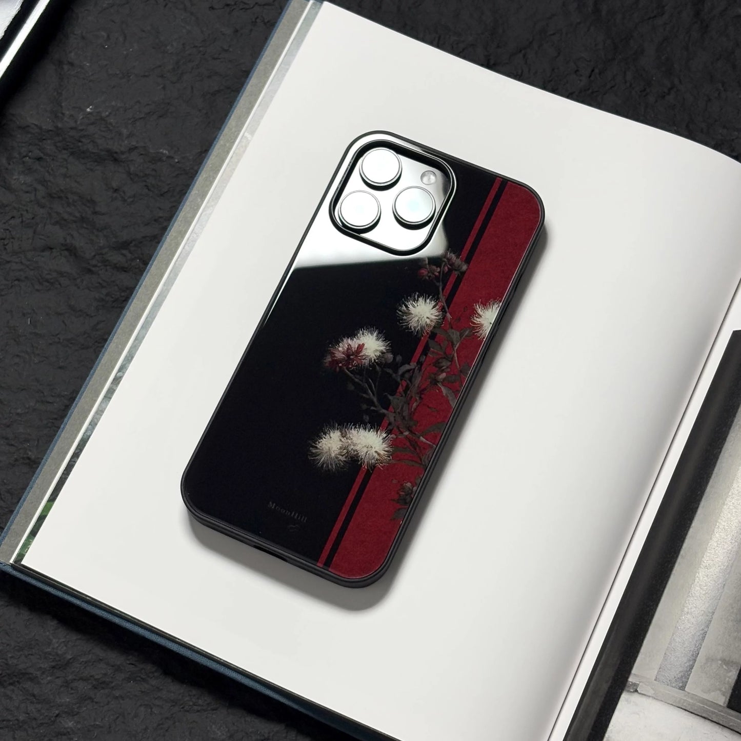 Night-themed white floral art non-slip full-coverage glass premium phone case