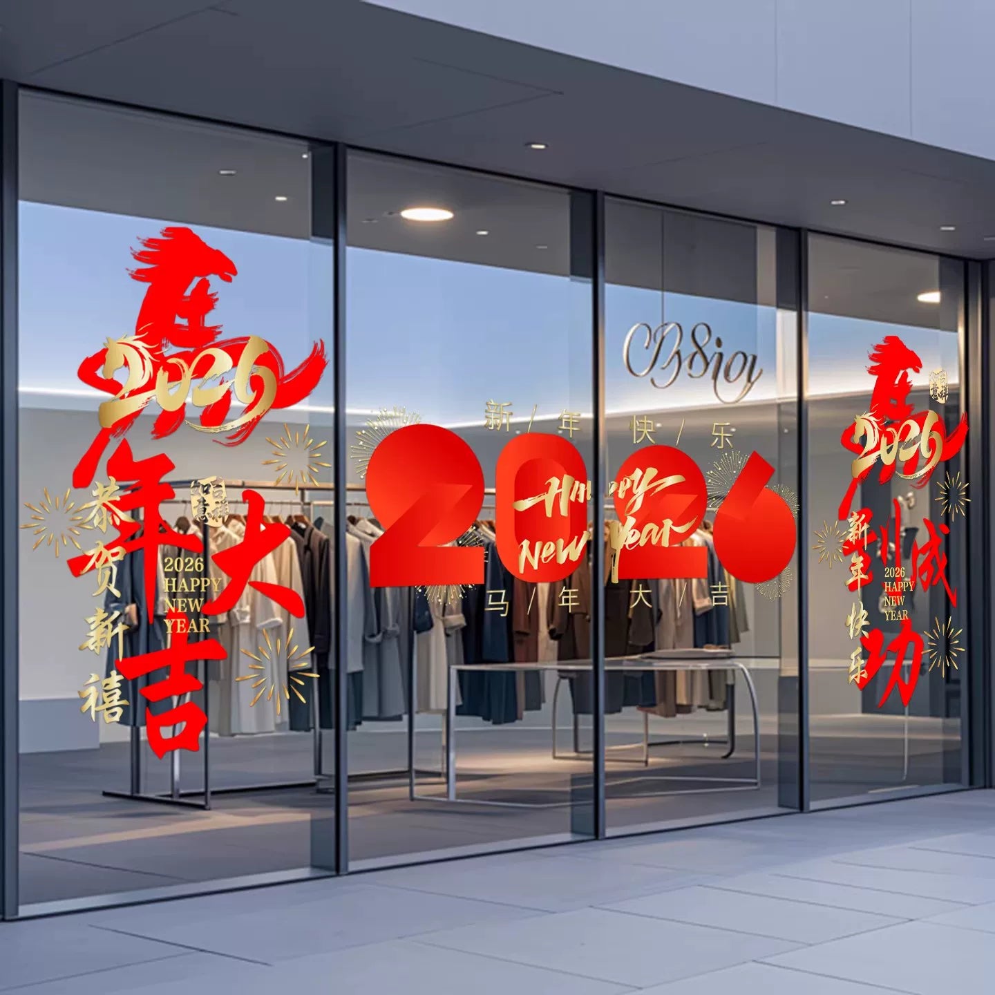 2026 Year of the Horse Chinese New Year Decorations Shop Window Glass Door Stickers Static Electricity Window Decals