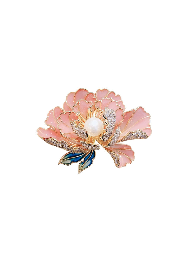 Pink peony brooch