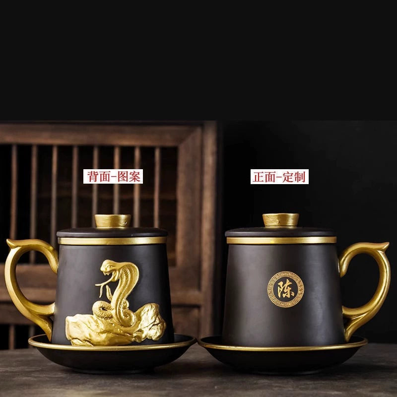 Chinese Zodiac Gilded Zisha Office Cup