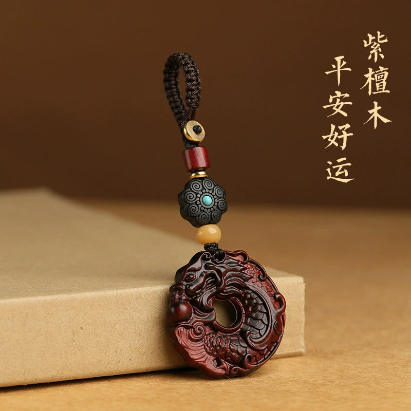 High-grade Rosewood Dragon Fish Keychain