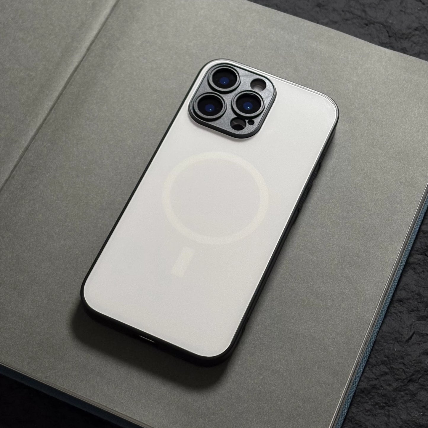 Milky white magnetic anti-slip full-coverage tempered glass premium phone case