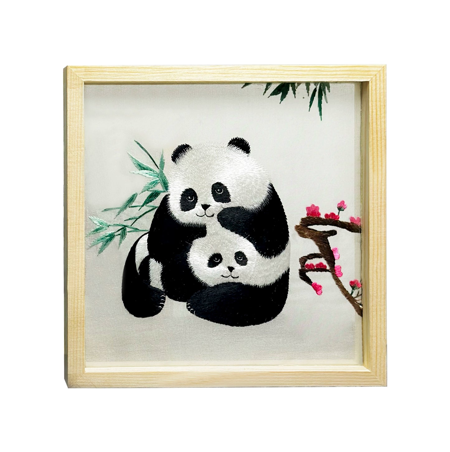 Natural Wood Shu Embroidery Panda Photo Frame Ornament