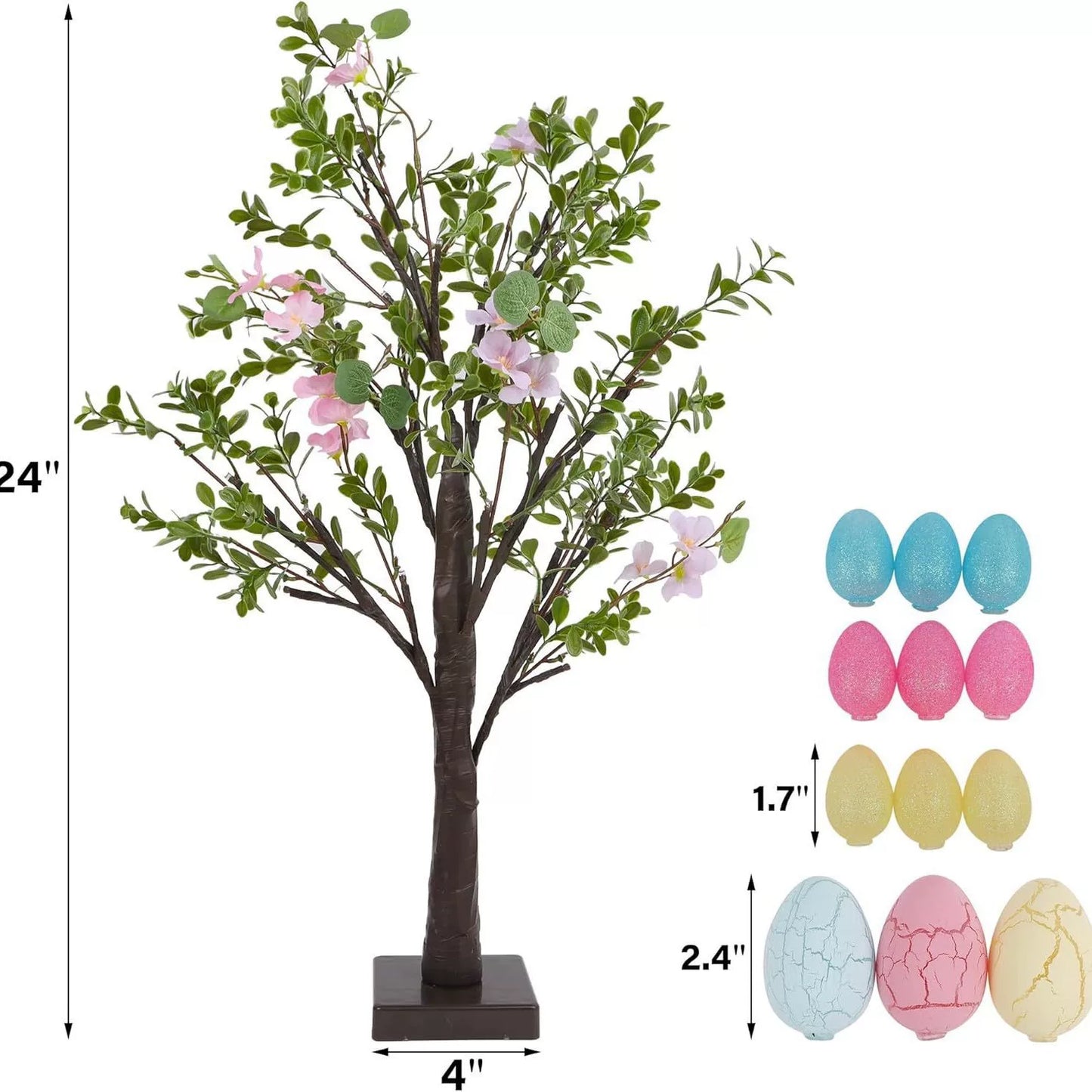 Easter glow-up eggs, camellia tree, birch tree lights