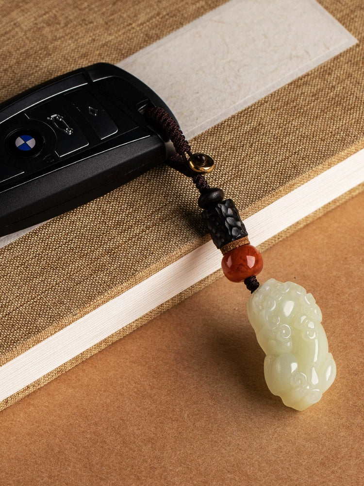 Natural Hetian Jade Pixiu Keychain