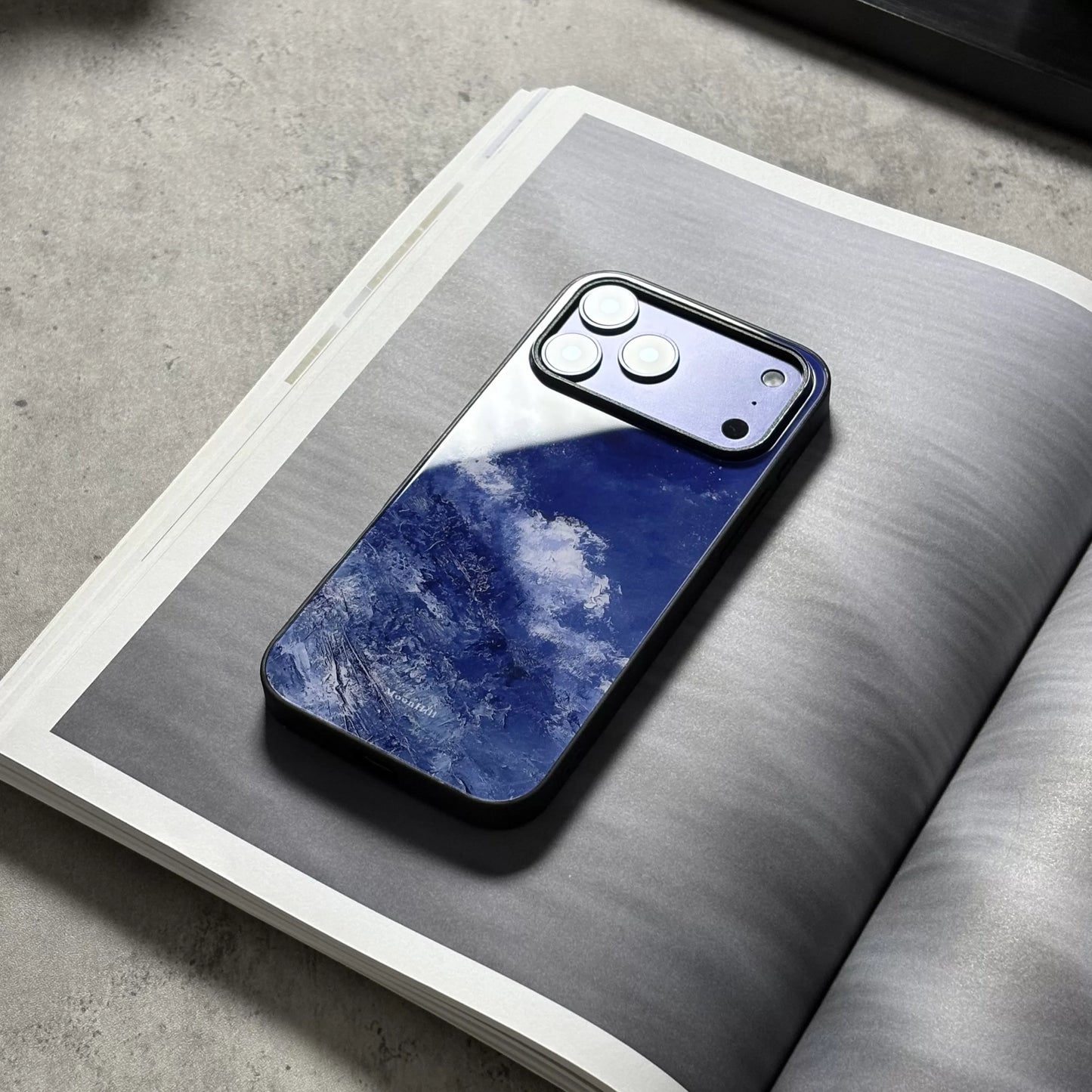 Dark blue anti-slip full-coverage glass premium phone case