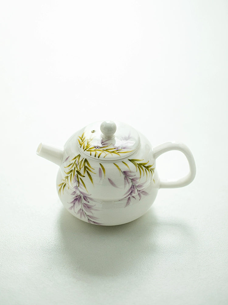 Hand-Painted Wisteria Flower Gourd Ceramic Teapot