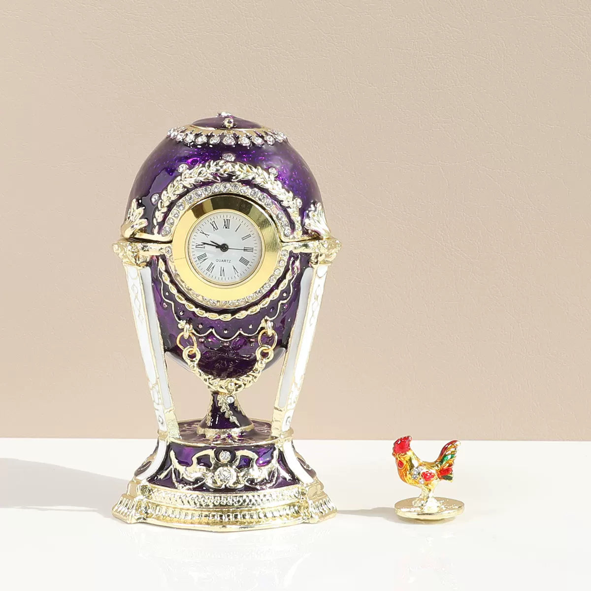 Easter European-style metal enamel painted egg jewelry box