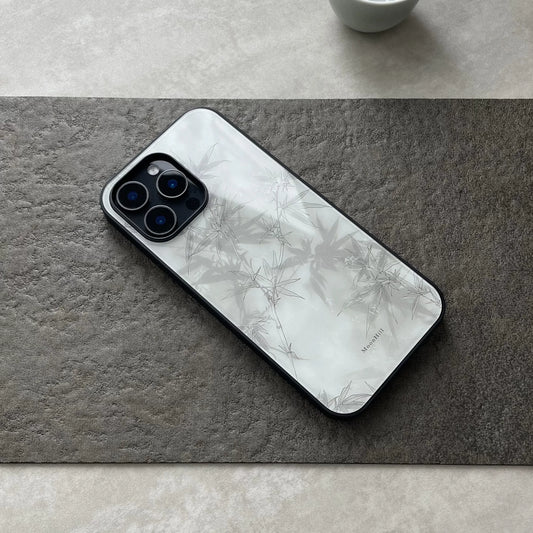 Abstract painting of bamboo shadows under moonlight, non-slip, full-coverage glass premium phone case.