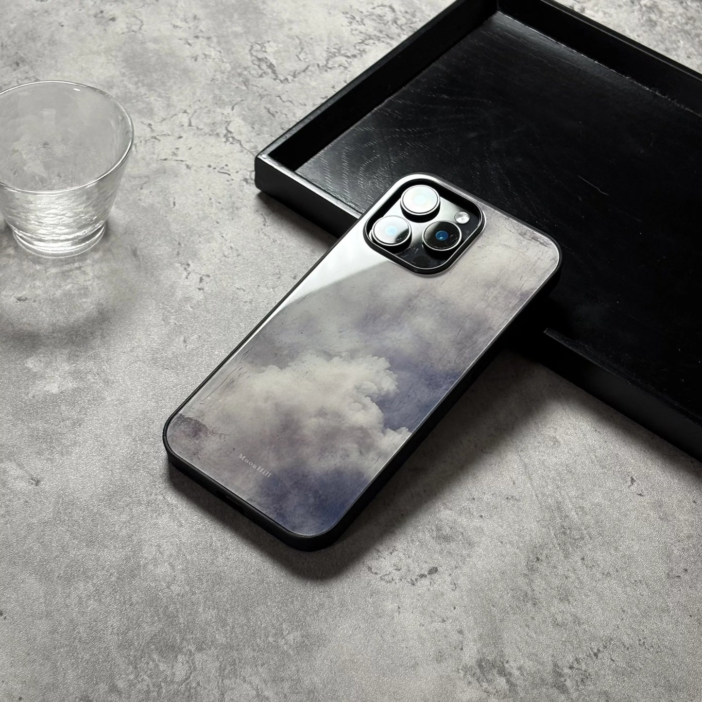 Overlapping cloud pattern anti-slip full-coverage glass premium phone case