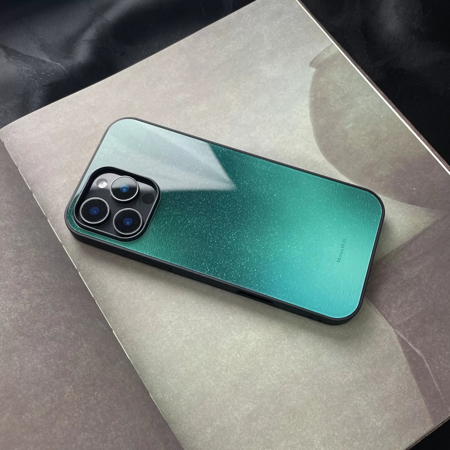 Peacock green anti-slip full-coverage tempered glass premium phone case