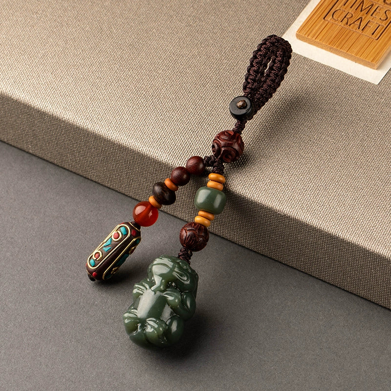 Real Hetian Jade Pixiu Keychain