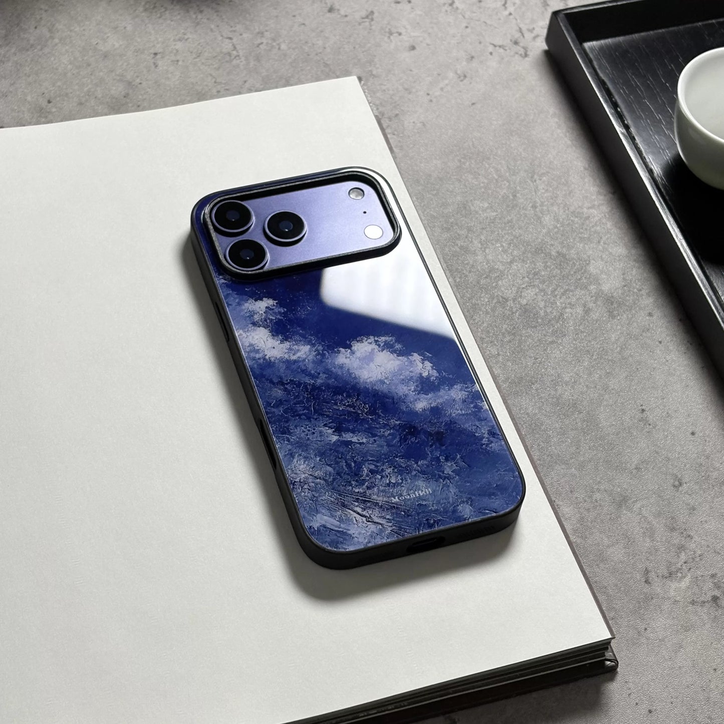 Dark blue anti-slip full-coverage glass premium phone case