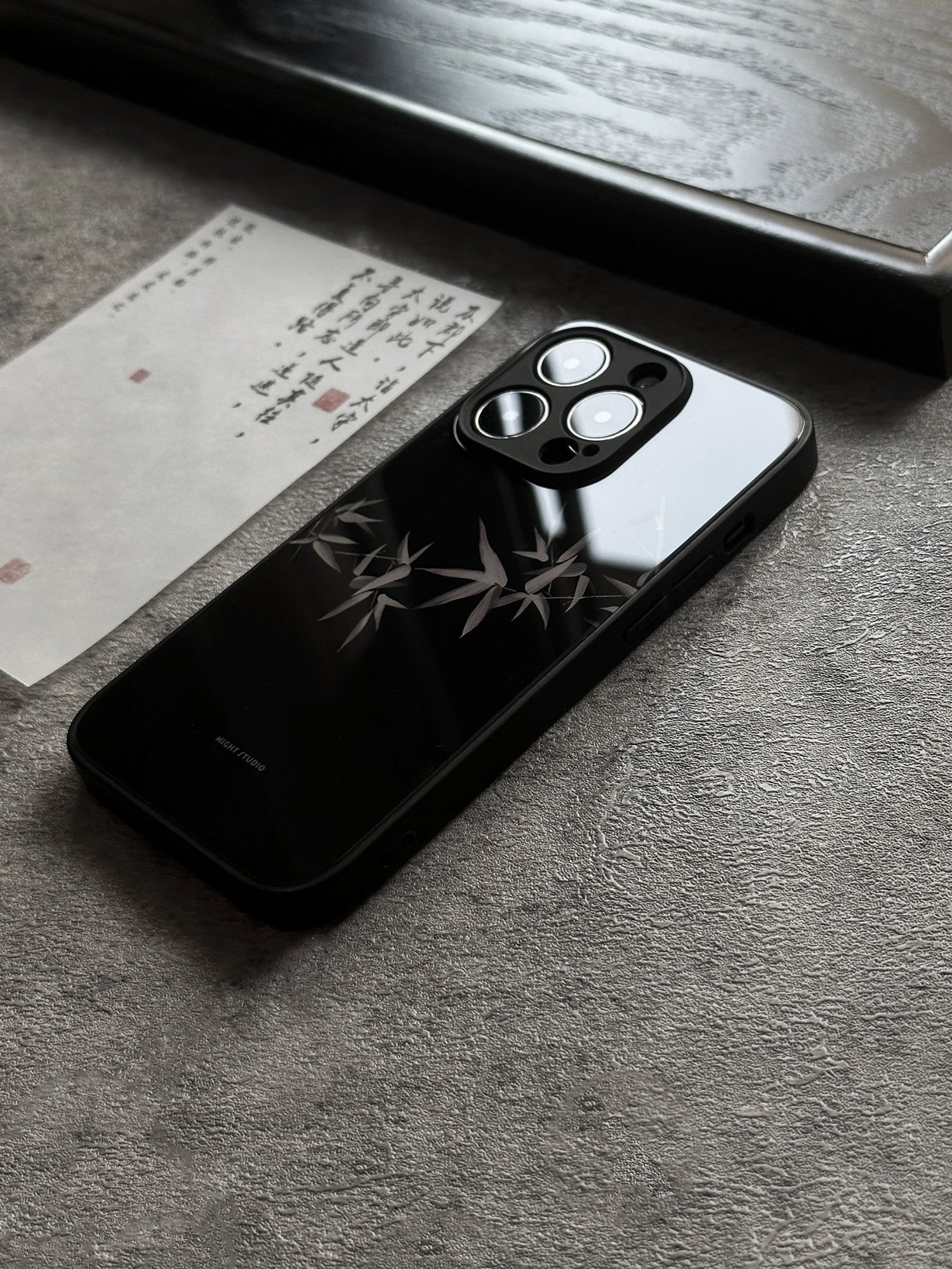 Night Studio Bamboo Leaf Black Glass Phone Case  CheerforMine