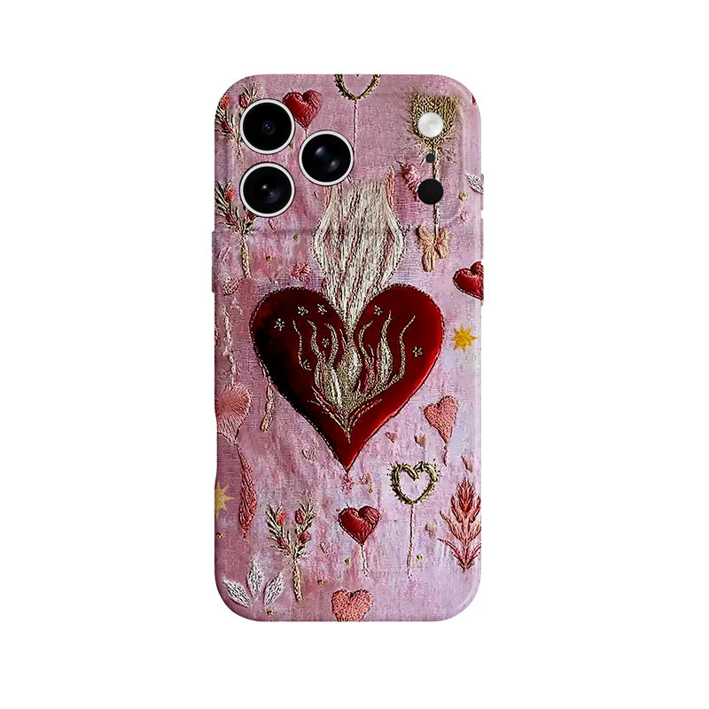 Retro Flame Heart Art Burning Magnetic Soft Case Phone Case