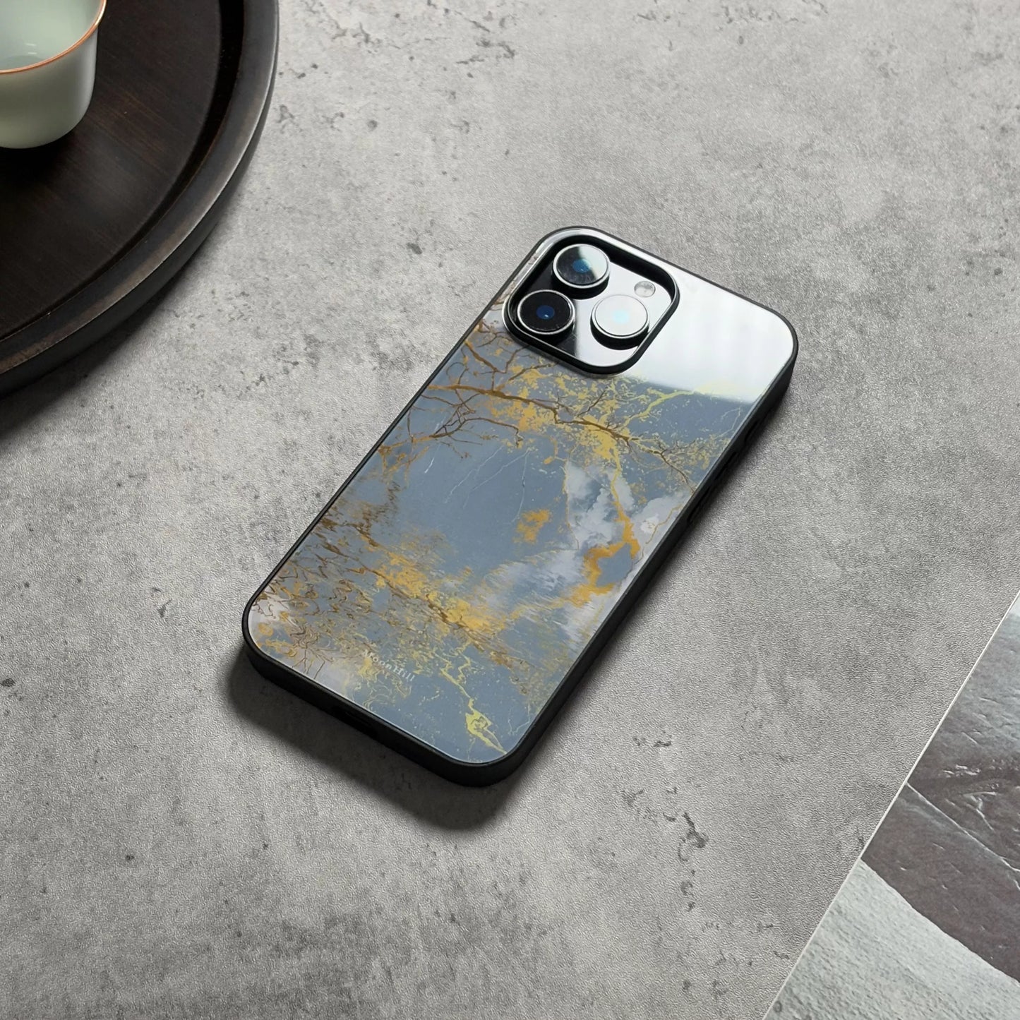 Yellow tree reflection non-slip full-coverage glass premium phone case