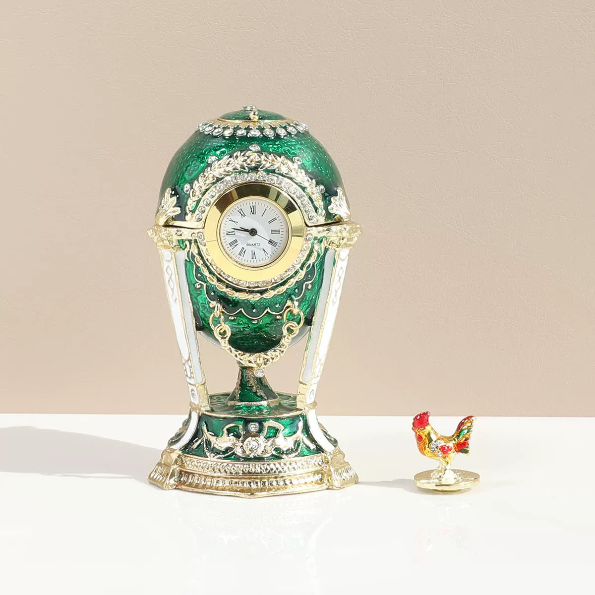 Easter European-style metal enamel painted egg jewelry box