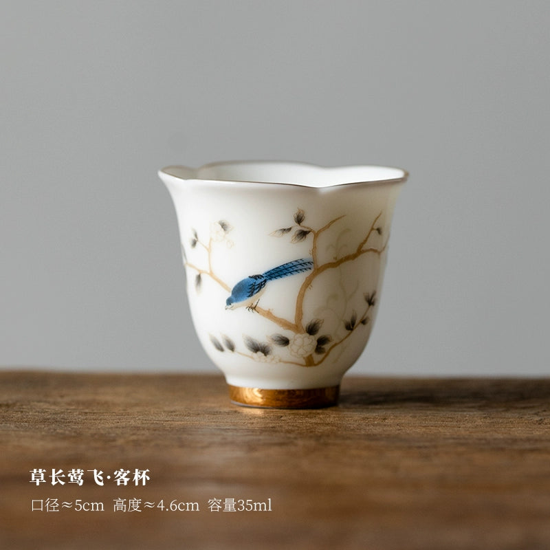 Flying-Bird White Porcelain Wood-Ash Teacup