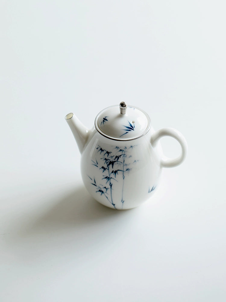 Hand Painted White Gold Teapot Household Ceramic Kettle