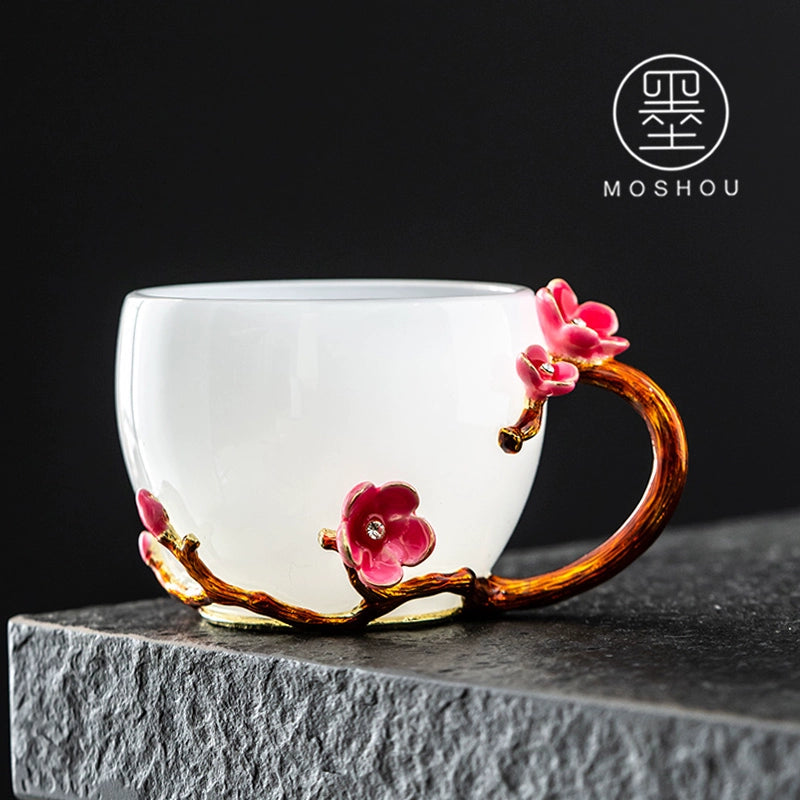 3D Embossed Floral Glass Teacup