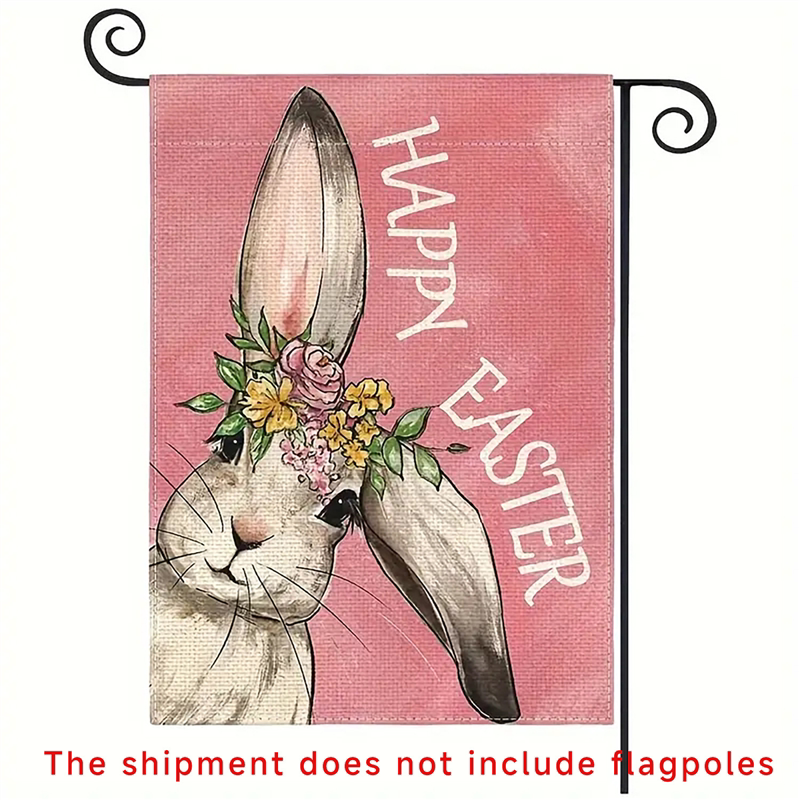 Easter Bunny Egg Double-Sided Linen Garden Flag (Flagpole Not Included) Outdoor Patio Decoration