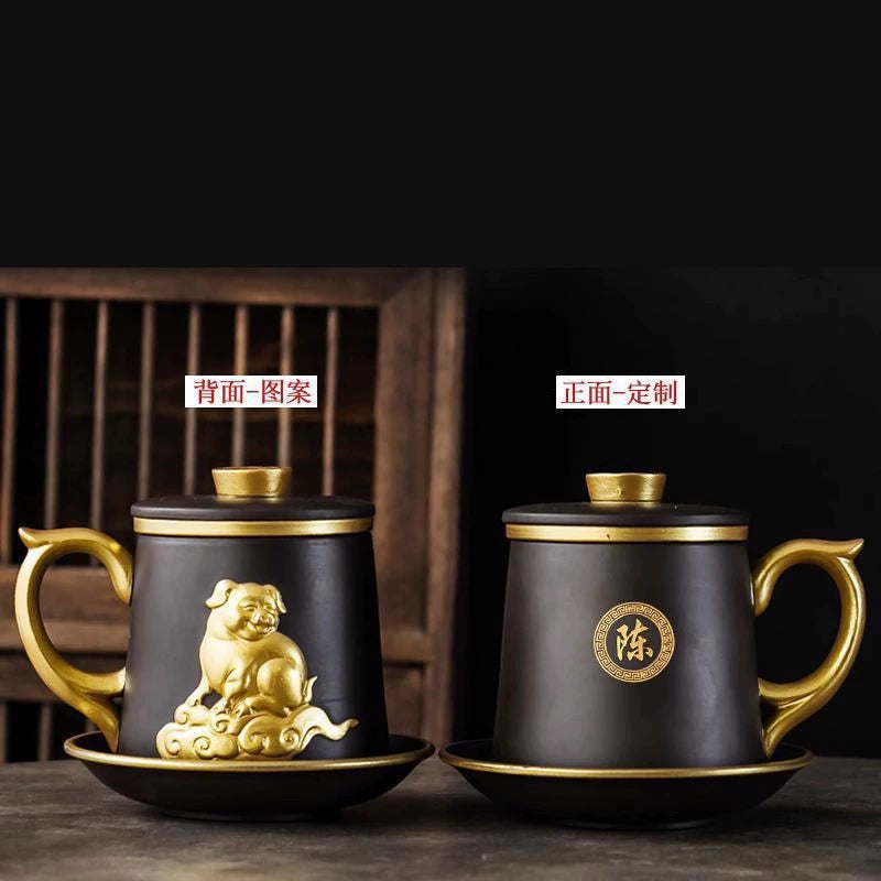 Chinese Zodiac Gilded Zisha Office Cup