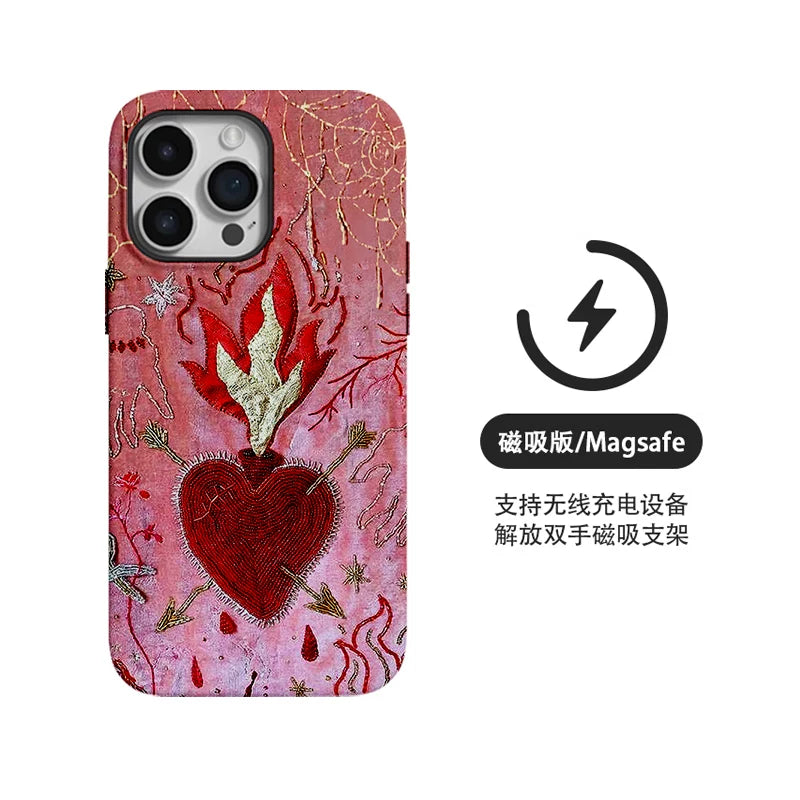 Retro Flame Heart Art Burning Magnetic Soft Case Phone Case