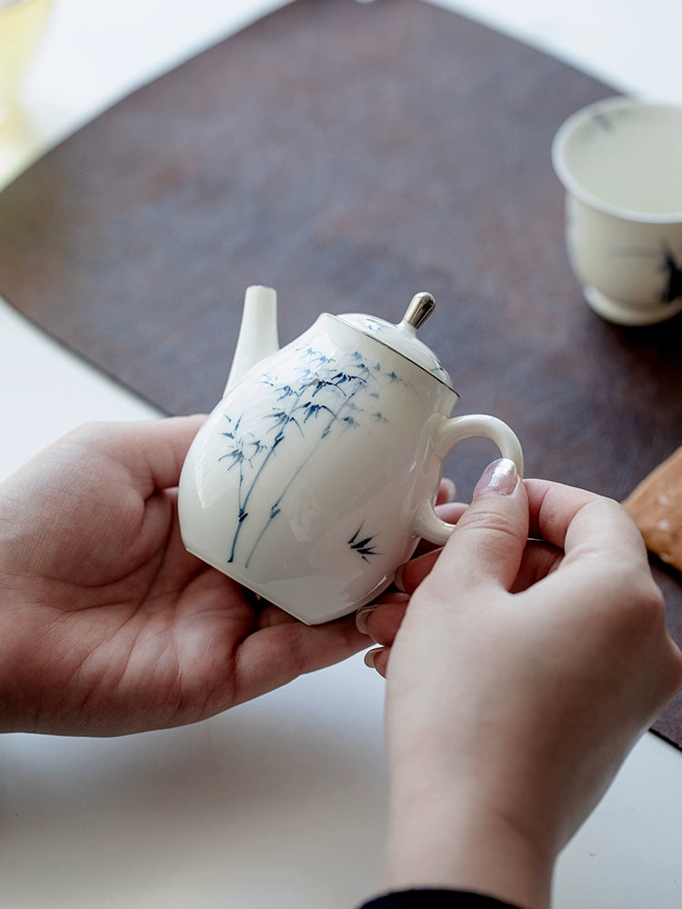 Hand Painted White Gold Teapot Household Ceramic Kettle