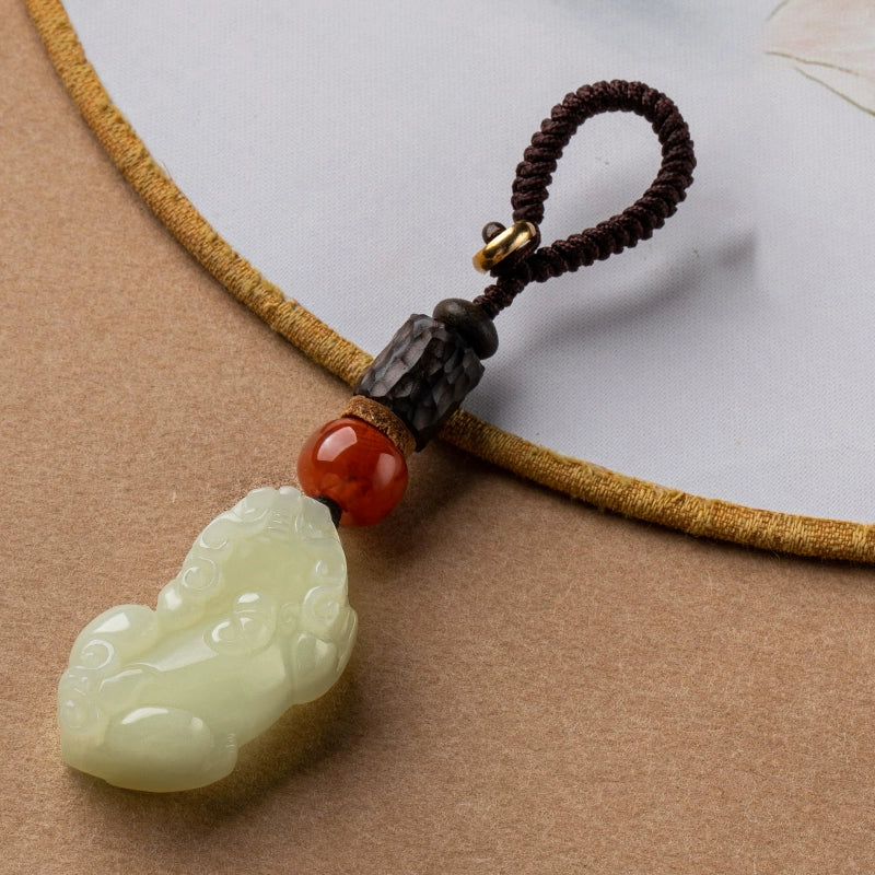 Natural Hetian Jade Pixiu Keychain