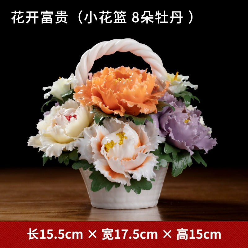 Ceramic Rich Flower Peony Flower Basket Art Decoration