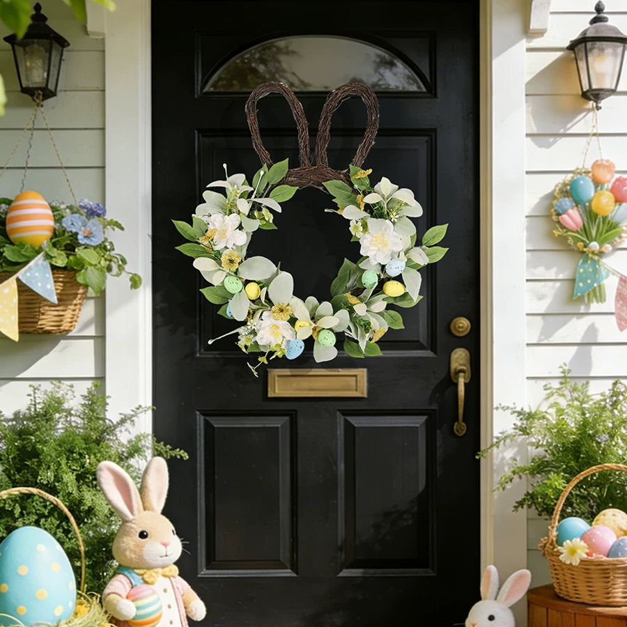 Easter Bunny Egg Wreath Artificial Flower Decorative Pendant