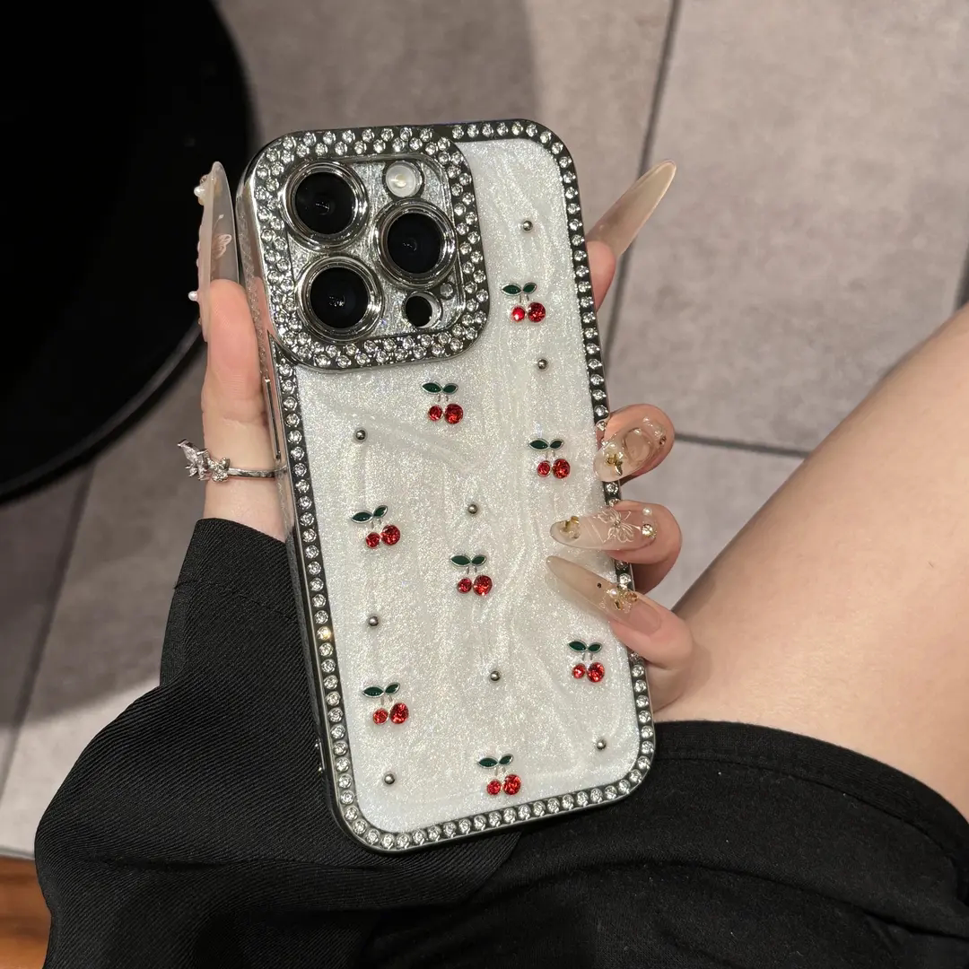 Instagram-style rhinestone cherry blossom floral rhinestone phone case