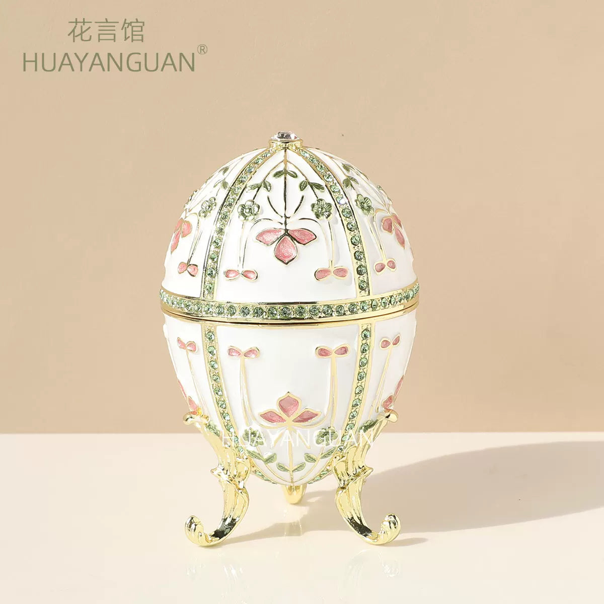 Easter European-style metal enamel painted egg jewelry box