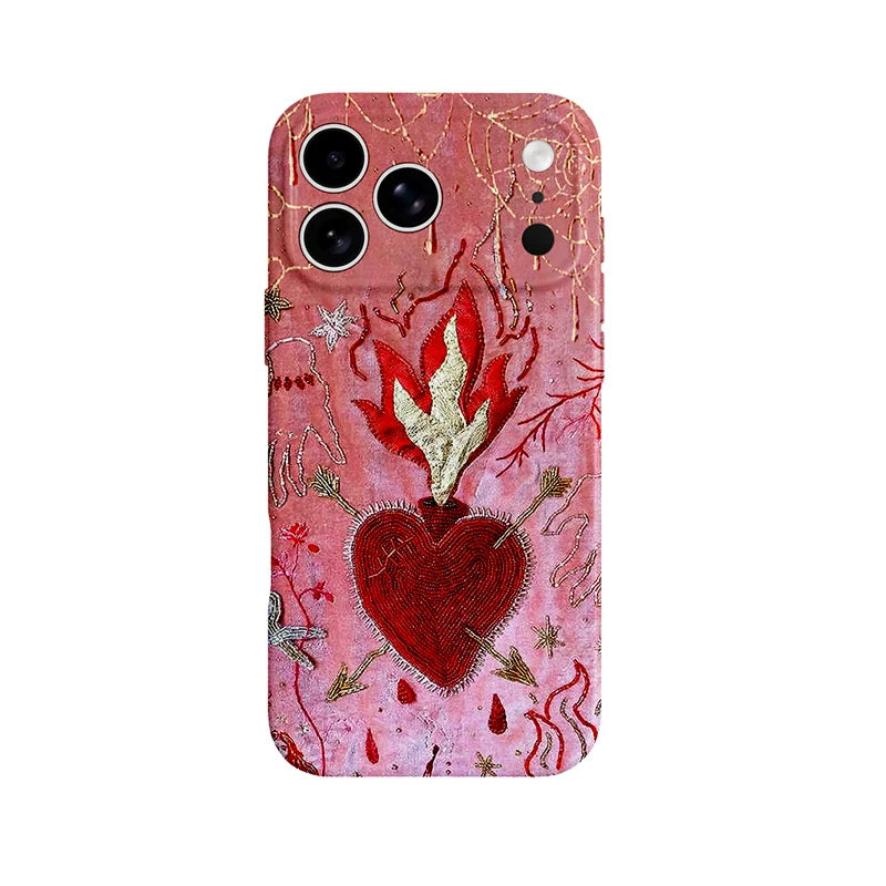 Retro Flame Heart Art Burning Magnetic Soft Case Phone Case