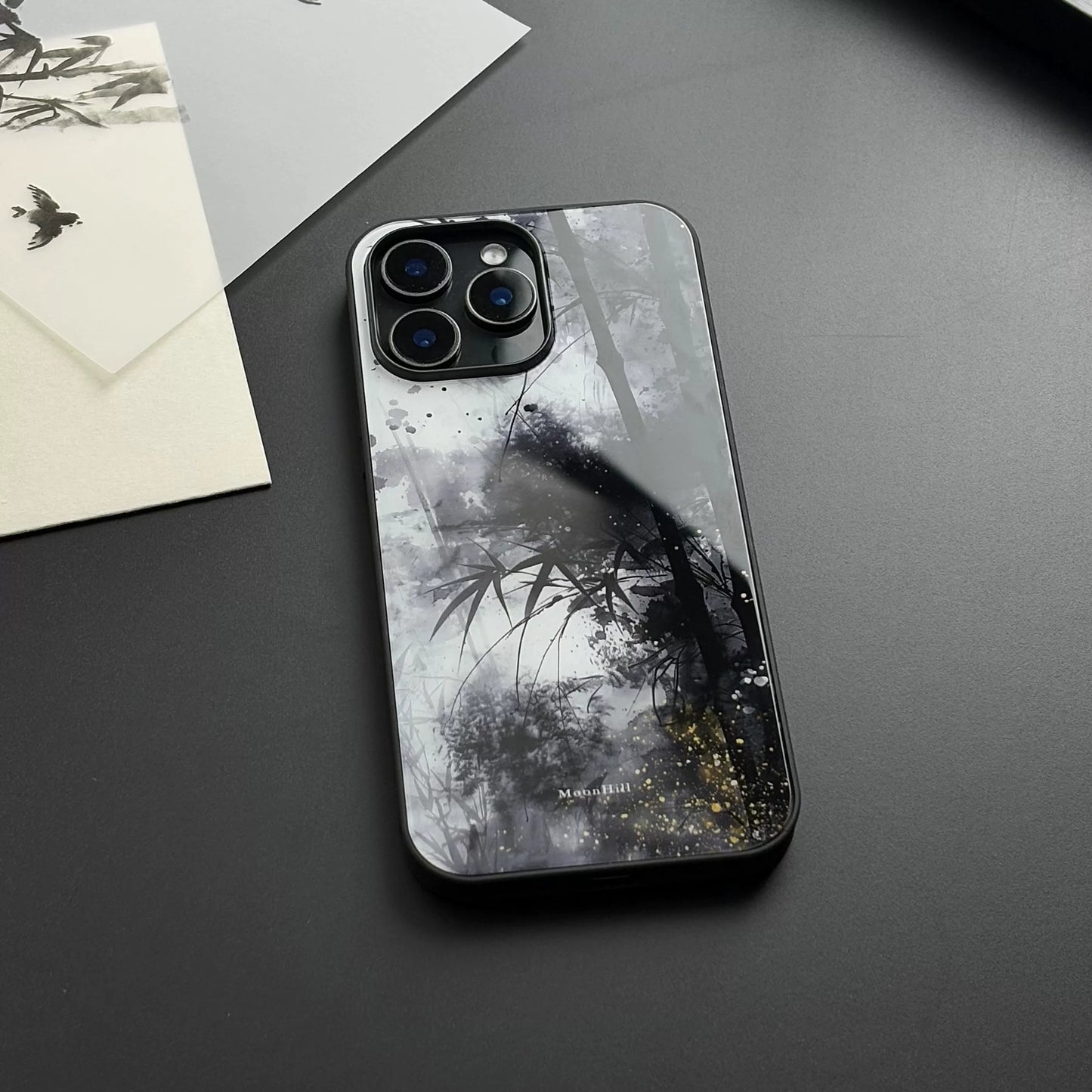 Bamboo in the Rain Ink Painting Non-slip Full Coverage Glass Premium Phone Case