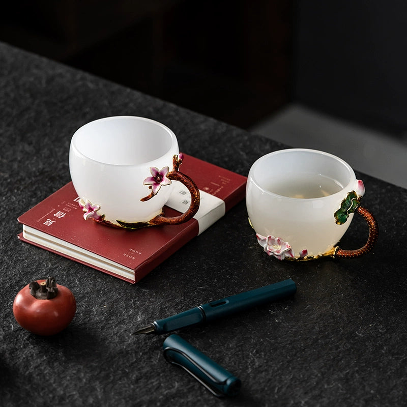 3D Embossed Floral Glass Teacup