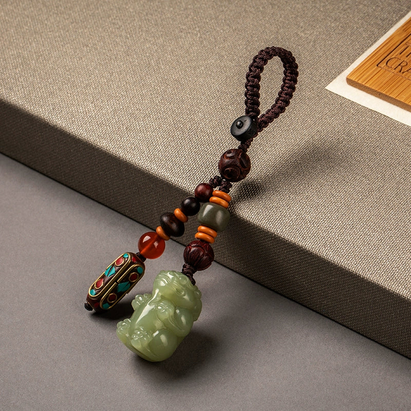 Real Hetian Jade Pixiu Keychain
