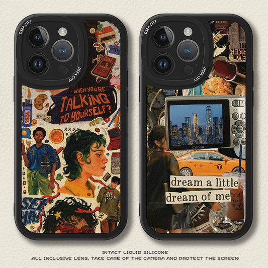 New American-style creative retro patchwork premium full-coverage shockproof phone case