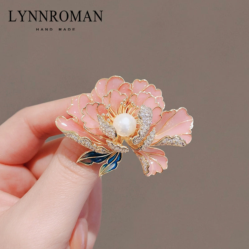 Pink peony brooch