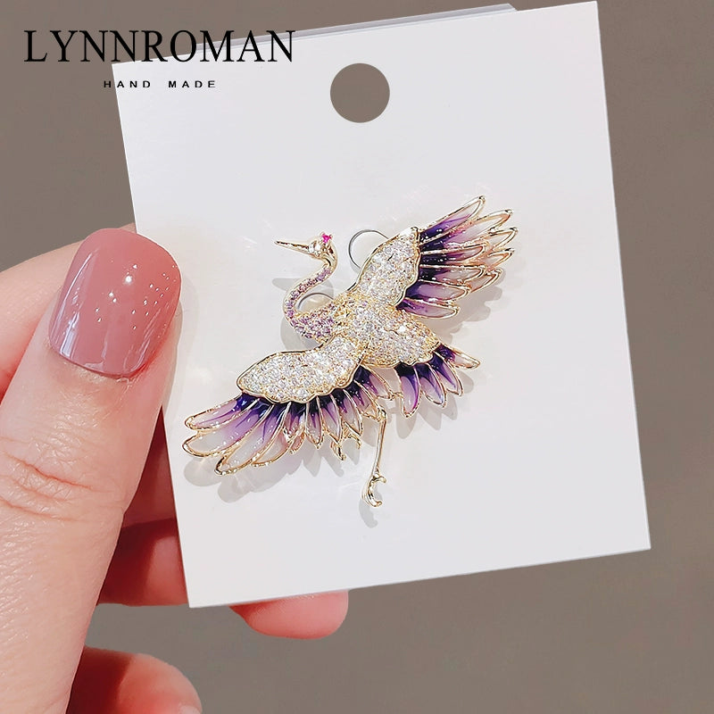 Chinese flying crane brooch