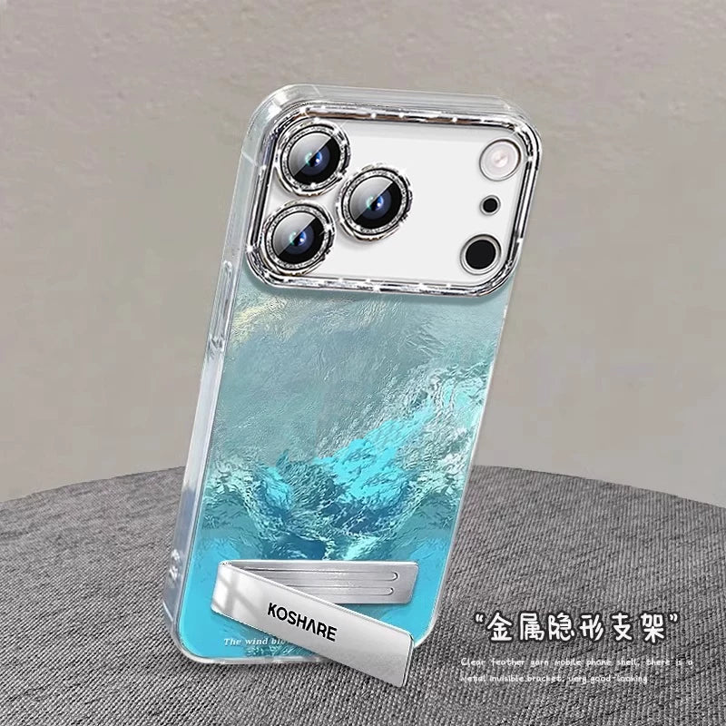 Gradient Blue Luxury Lens Full Coverage Phone Case with Stand