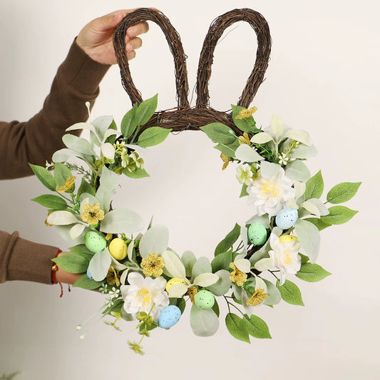 Easter Bunny Egg Wreath Artificial Flower Decorative Pendant