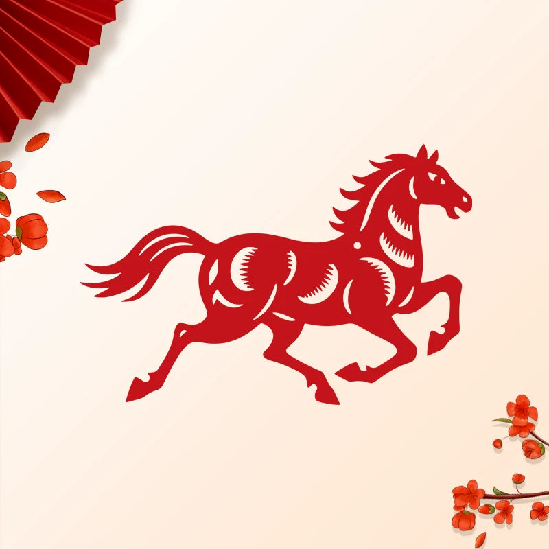 "Success Upon Arrival" Double-sided Red Xuan Paper Cutting, Flocked Finished Glass Decor Sticke
