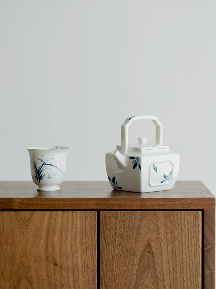 Hand-Painted Butterfly Orchid Dual-Aperture Teapot