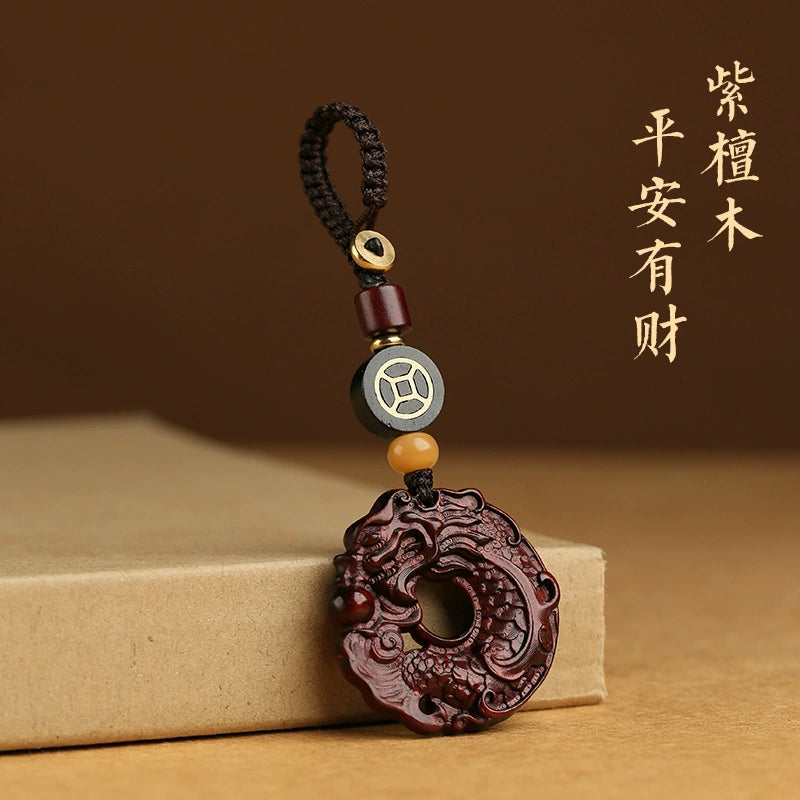 High-grade Rosewood Dragon Fish Keychain