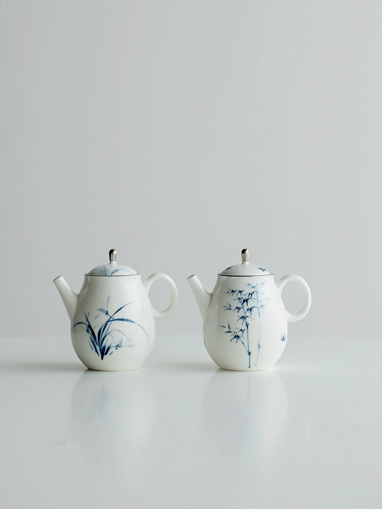 Hand Painted White Gold Teapot Household Ceramic Kettle